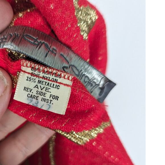 VTG 70's Fernando Sanchez Short Robe Evening Blazer Gold Metallic Red Ribbed Tie - Picture 9 of 12